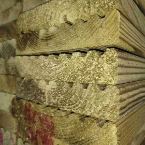 A stack of 6-inch wide tanalised decking boards from Ryedale Timber in Pickering